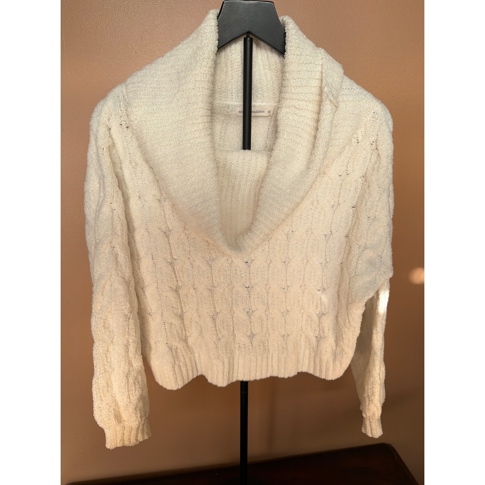 Moon & Madison Cream Cable Knit Cowl Neck Cropped Sweater Womens Small Ivory